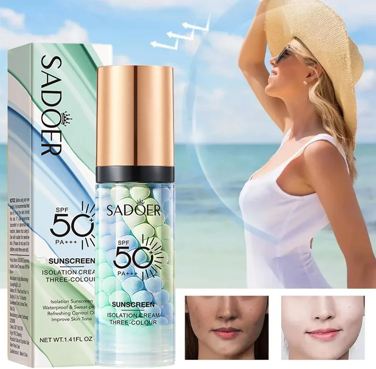 SADOER tricolor rainbow isolation cream brightens skin tone, sunscreen, and pre makeup lotion