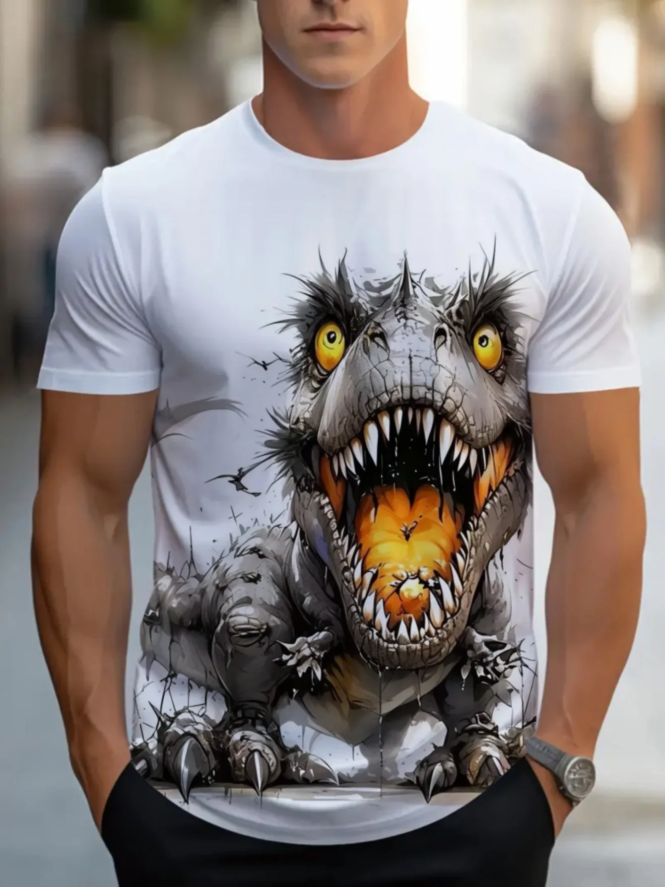 Fashion New Men's 3D T-Rex Dinosaur Print T Shirt Crew Neck Short Sleeve Jurassic Casual Streetwear Tee For Men Clothes