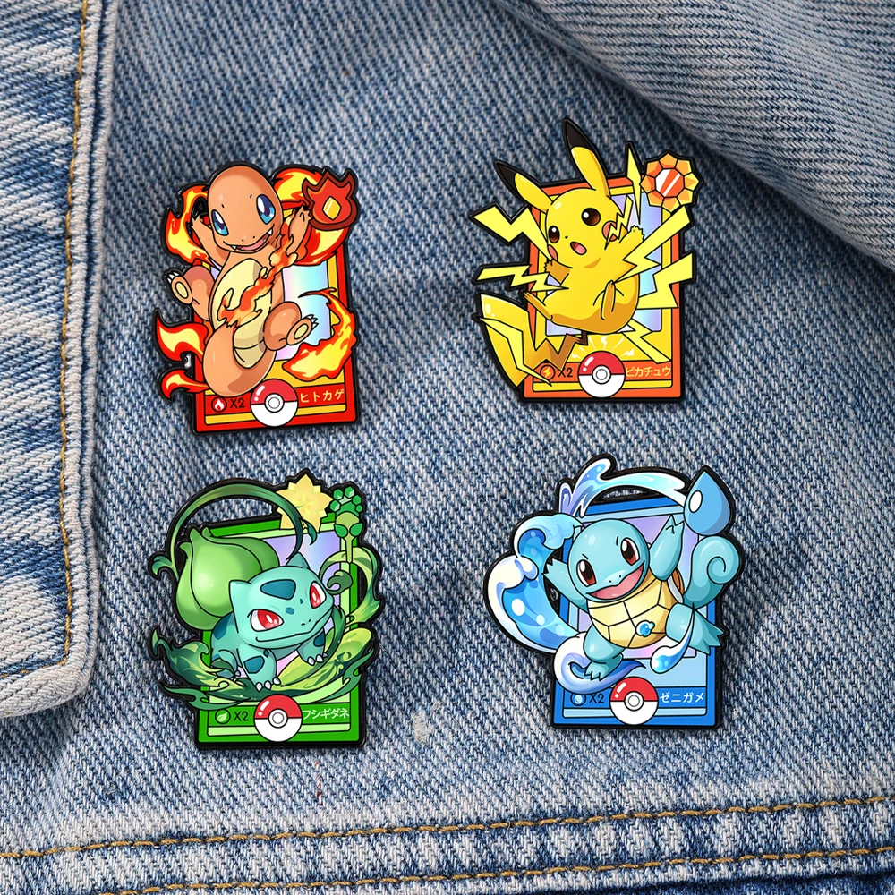 4 pzas. de broches de metal esmaltados de Charmander de dibujos animados, insignias de solapa para mochilas, ropa, accesorios de joyería, regalo para amigos