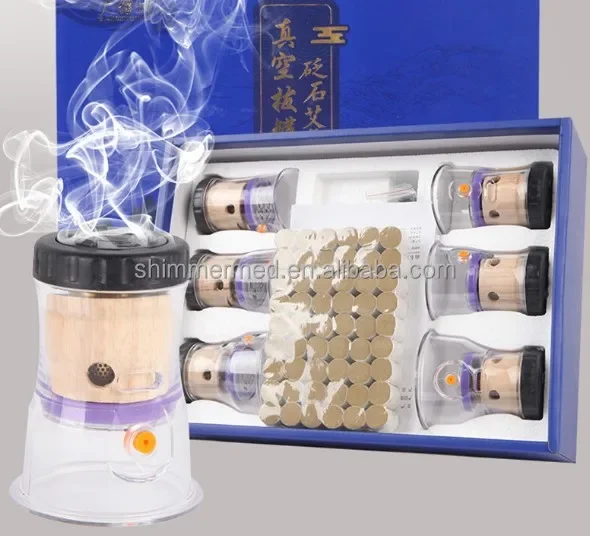 Three in One Cupping cups moxa roll bian stone in cupping cup for acupuncture therapy