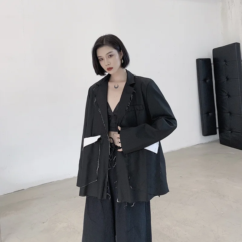 Tannt Women Blazer Asymmetry Color Matching Black Women Blazers And Jackets Irregular Black Oversized Blazer For Women 2023 New