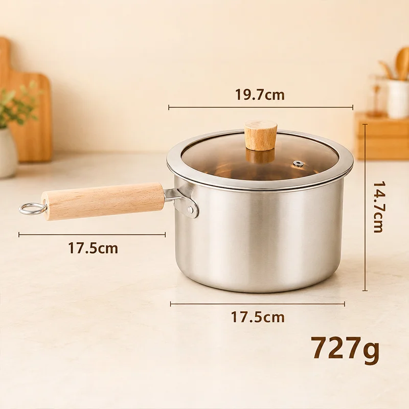 Induction Cookware 304 Stainless Steel Pot For Making Soup Ergonomic Beech Wood Handle Screw Connection Design