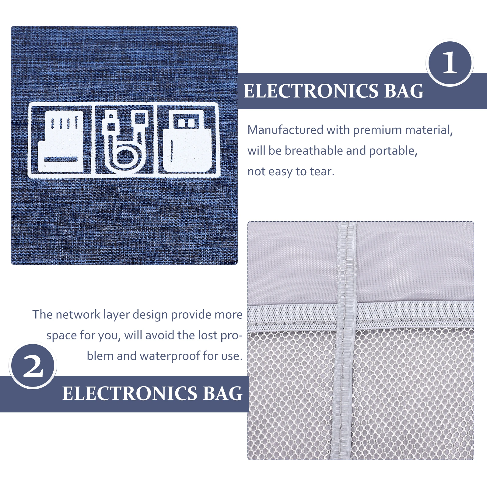 

Waterproof Tech Organizer for Headphones Chargers Digital Storage Accessories Breathable Electronic Bag with Inner Net Layer