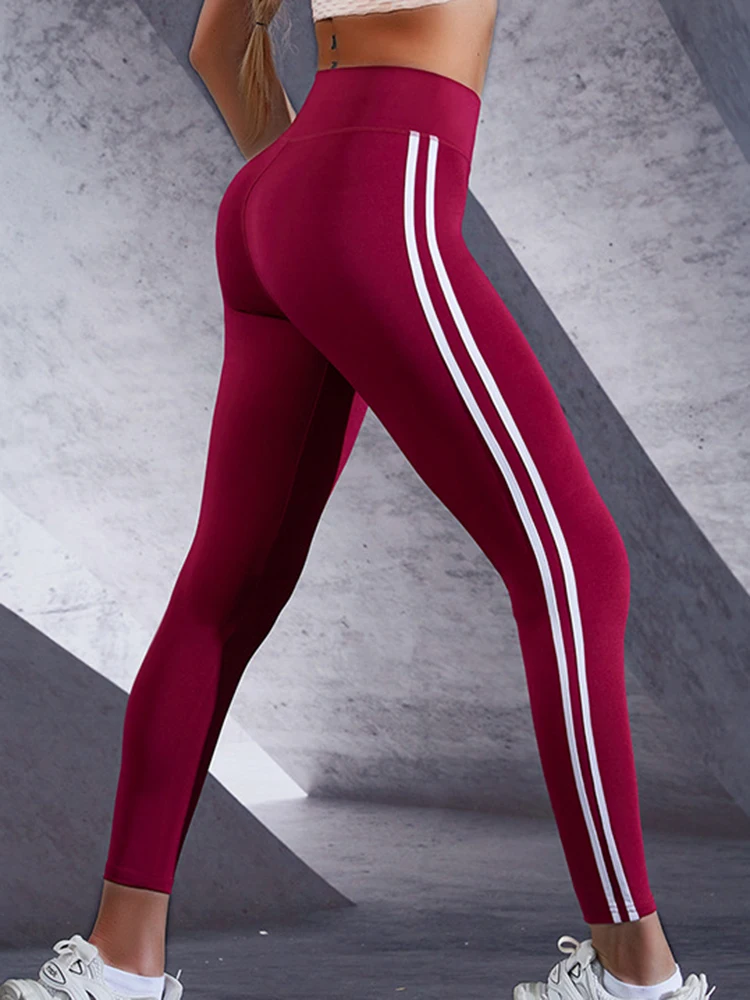 Sportswear Stripe Printing New Yoga Leggings for Ladies Tight Pants Gym Push Up Trousers Black Blue Red