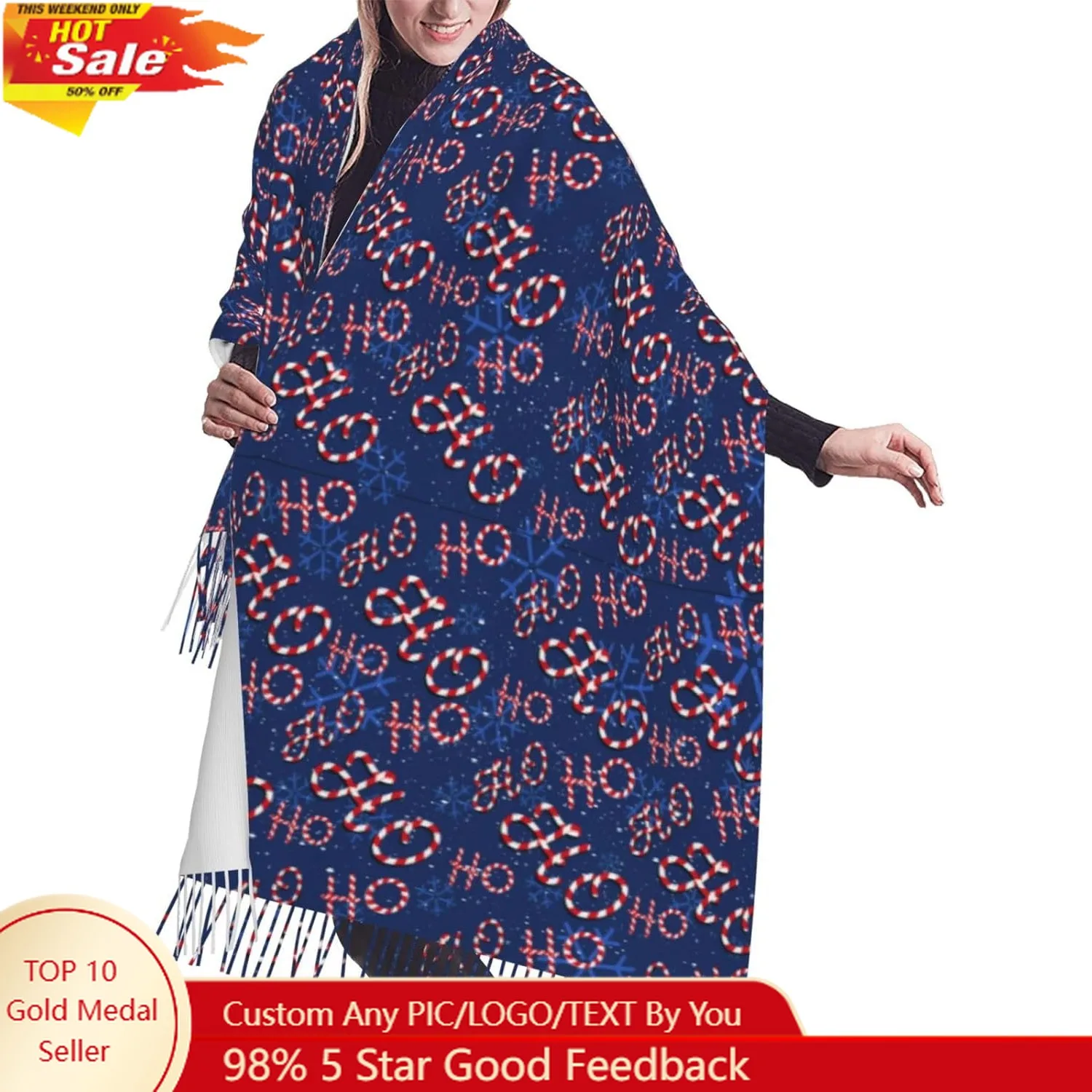 

Christmas Womens Scarves Fringed Shawl Warm Cashmere Feel Wraps Pashmina For Winter