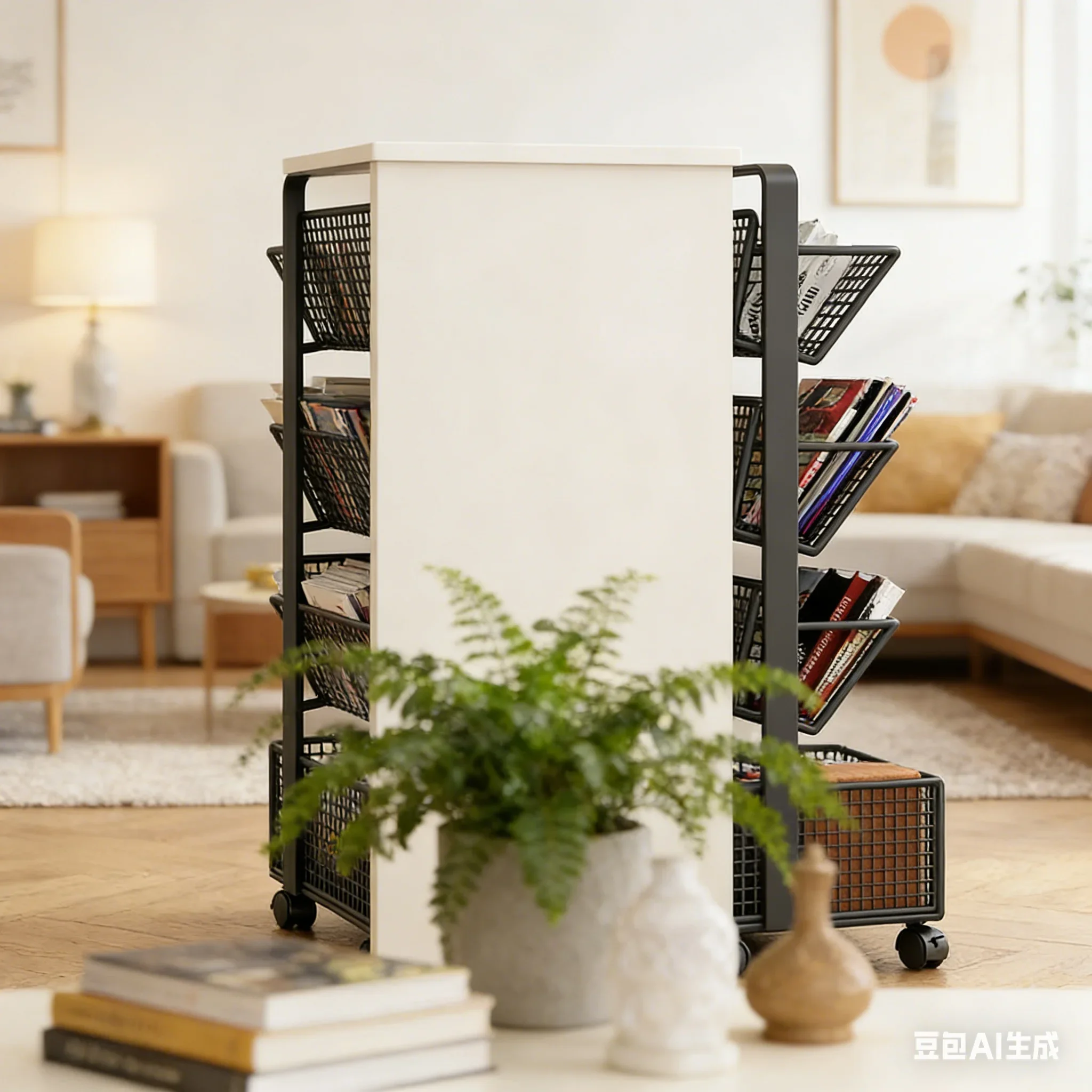 AOLIVIYA Modern Bookshelf Floor Standing Movable With Desk Side Table Book Storage Rack For Student Bookcase Office Organizer Tr