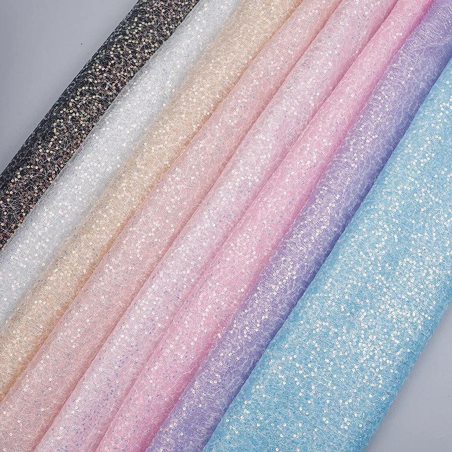 3mm Gold Silver Metallic Thread Dress Mesh Material Double-Layer Sequins Embroidery Fabric for Dance Skirt Bow Bag Accessories