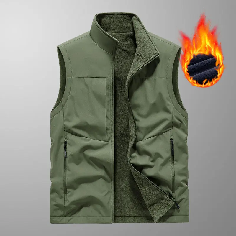 

Autumn Winter Men's Fleece Warm Padded Vests Men Stand Collar Waistcoats Men Windbreaker Sleeveless Jackets 3XL
