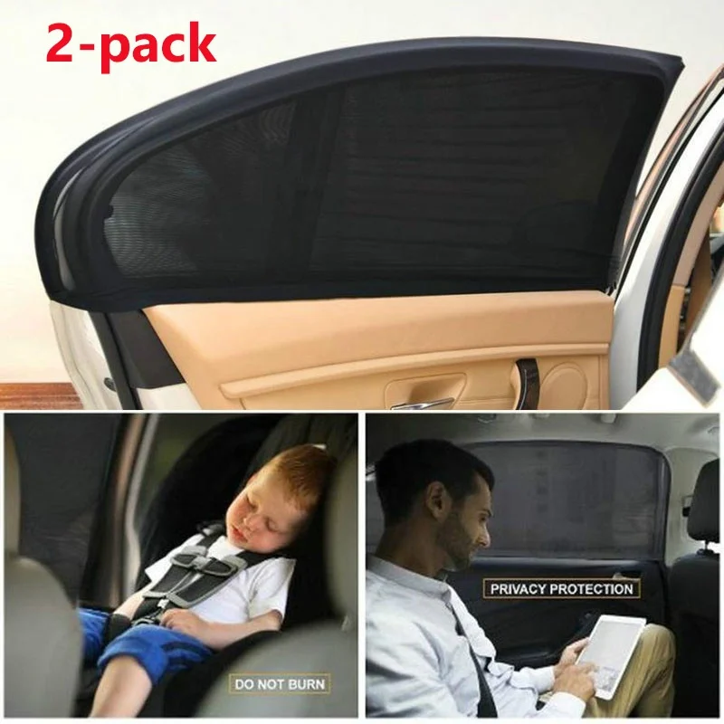 2pcs/Pack Adjustable Auto Car Side Window Sun Shade Black Mesh Solar Protection Covers Visor Shield Sunshade UV