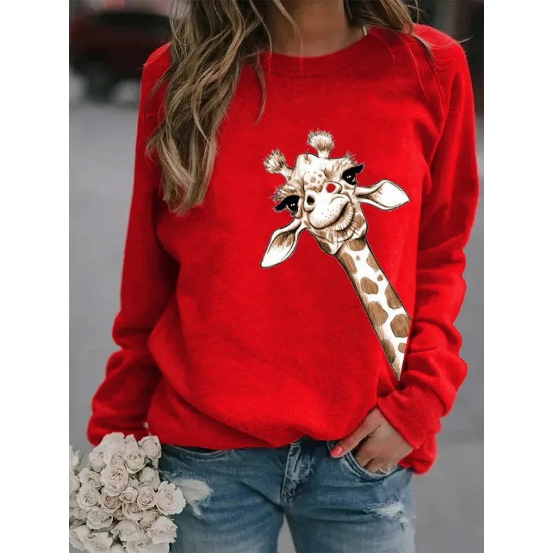 New Giraffe Print Crewneck Hoodie for Men and Women Sweatshirt Aesthetic Clothes Streetwear Women
