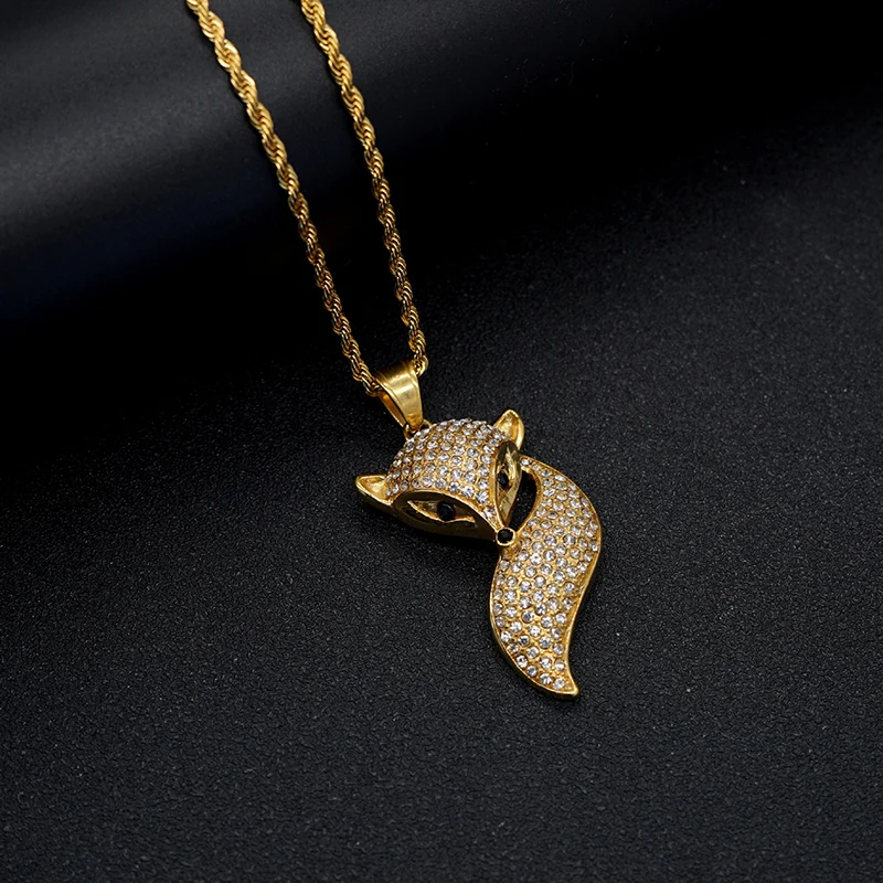 

Хип-хоп Bling Iced Out из нержавеющей стали, подвески в виде лисы и животных, ожерелья для мужчин, ювелирные изделия в стиле рэпера, подарок цвета: золото, серебро