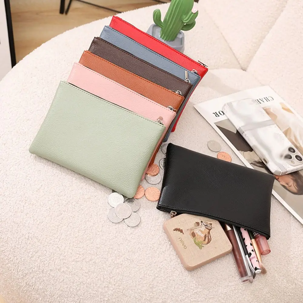 Retro Zipper Lichee Pattern Coin Purse Makeup Bag Solid Color Small Item Bag PU Wallet Cosmetic Storage Bag Outdoor