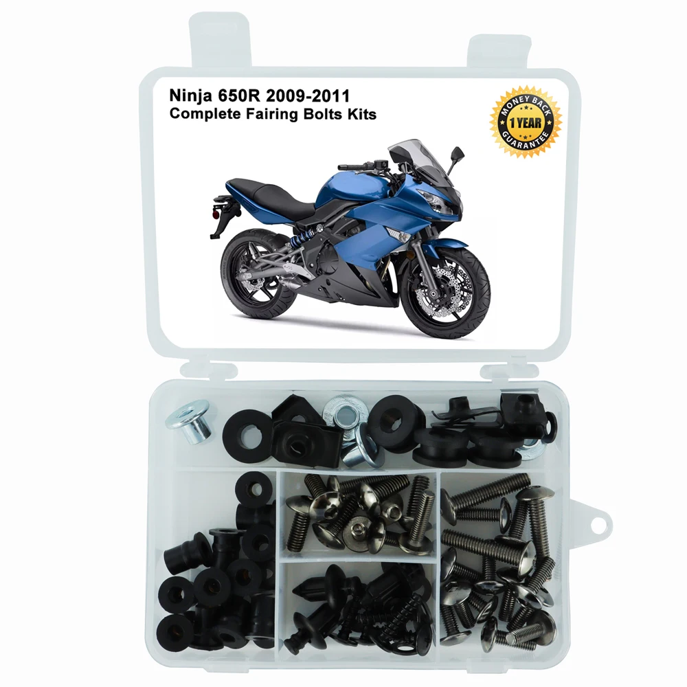 

Motorcycle Steel Screws Washer Nut Fairing Clip For Kawasaki ninja 650R Ninja650R 2009 2010 2011 Complete Full Fairing Bolts Kit