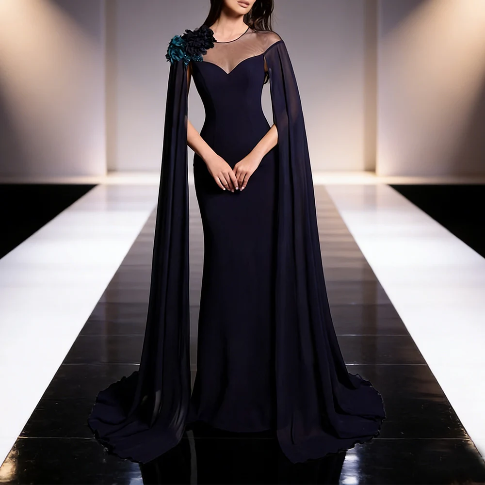 

Customized Elegant Simple Long Mermaid Evening Dresses for Special Occasions O-Neck Floor-Length Women Gala Prom Party Gowns