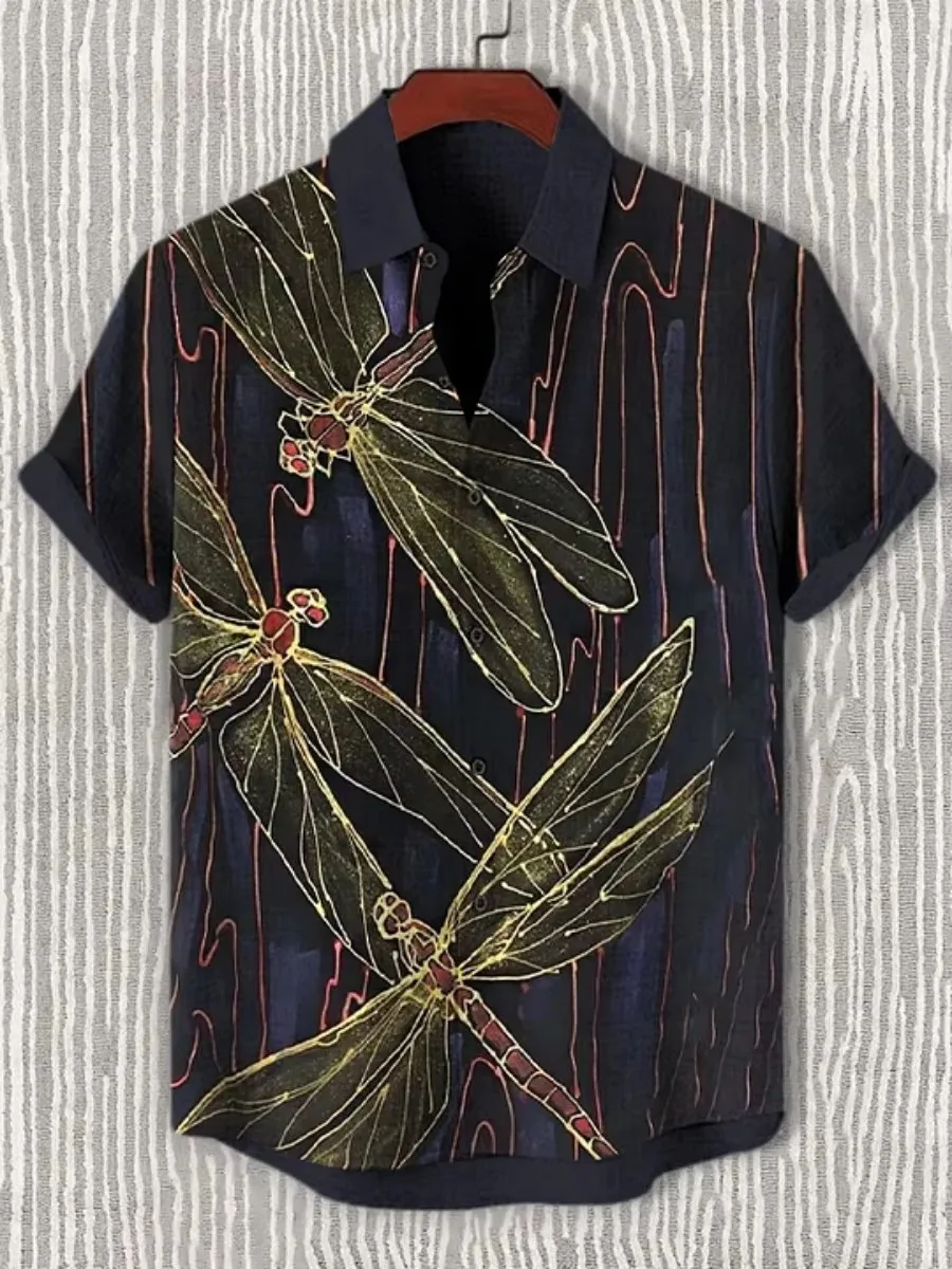 New Summer Men's Surfing Print Short-sleeve Shirt, Casual Vacation Style Hawaiian Beach Shirt, Fashionable Vacation Men's Top
