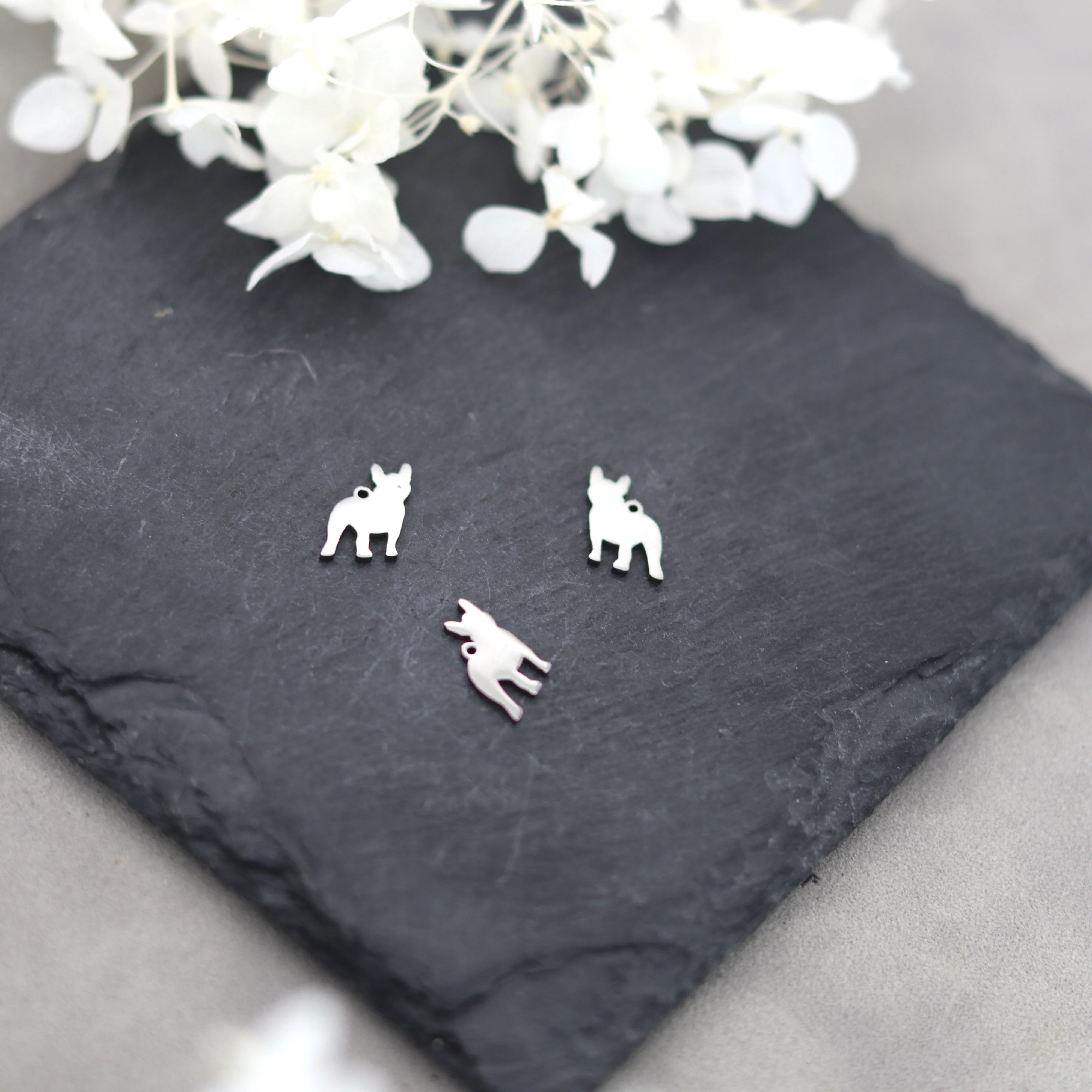 3pcs Kawaii French Bulldog Charms Stainless Steel Pendant Jewelry Making Bracelets Earrings Girl Cute Lucky Dog diy Accessories