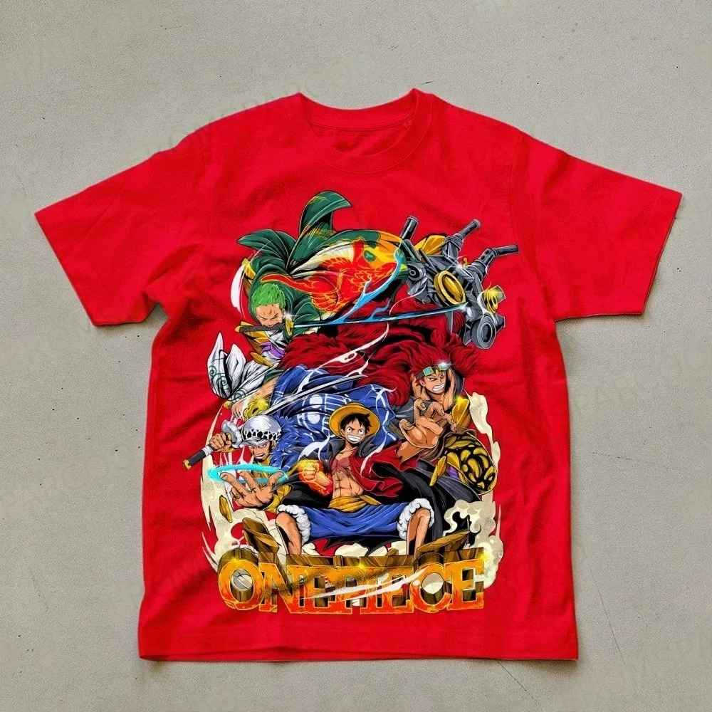 반다이 2026 신작 원피스 D.Luffy Roronoa Zoro 프린트 패션 봄 남성용 반팔 부모-자식 루즈 편안한 티셔츠