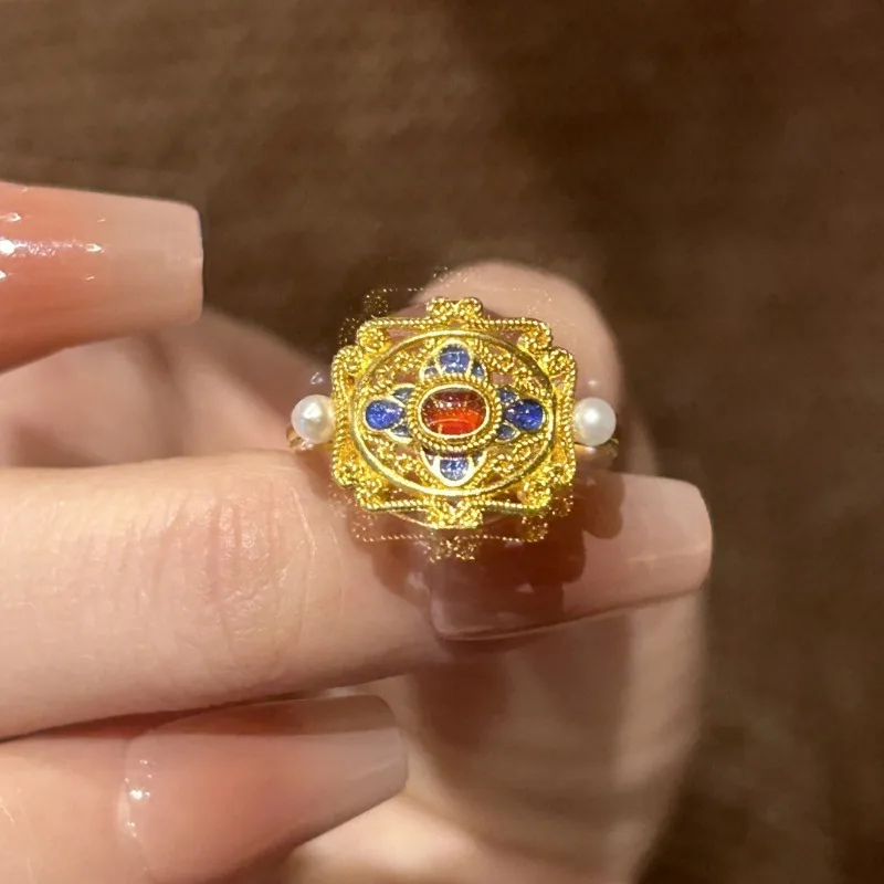 

Court style rococo style golden egg surface ring women's French retro light luxury high-end jewelry opening adjustable