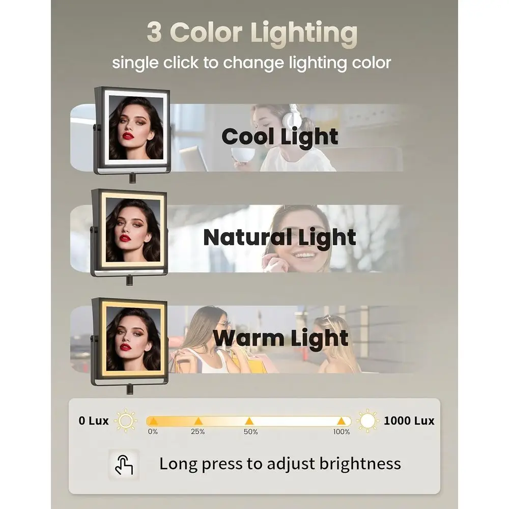 مرآة مكياج LED مزدوجة الجوانب مع بطارية 4000 مللي أمبير في الساعة، 360 درجة ° ذراع قابل للدوران، أضواء 3 ألوان قابلة للتعتيم باللمس، تكبير 1X/10X، Oi #4