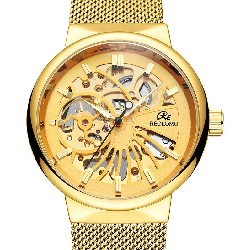 

Fashion Skeleton Mechanical Watch for Men Mesh Strap Transparent Case Hand-Wind Classic Wristwatch