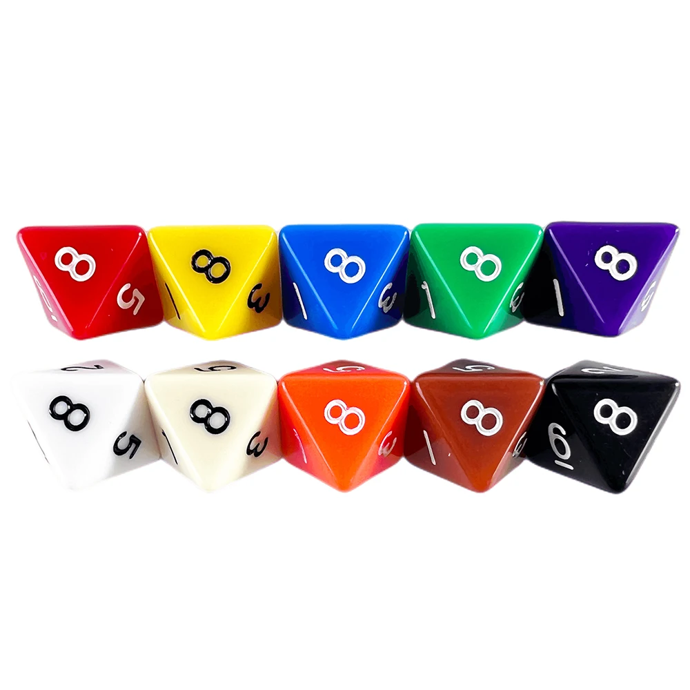 10pcs Opaque Effect Polyhedral D8 Dice Colorful Dice for DND Games Tabletop Funny Party Games