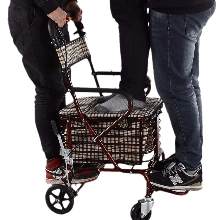 Elderly Scooter with Four Wheels for Grocery Shopping Small Cart for Sitting Pushable and Foldable Shopping Cart