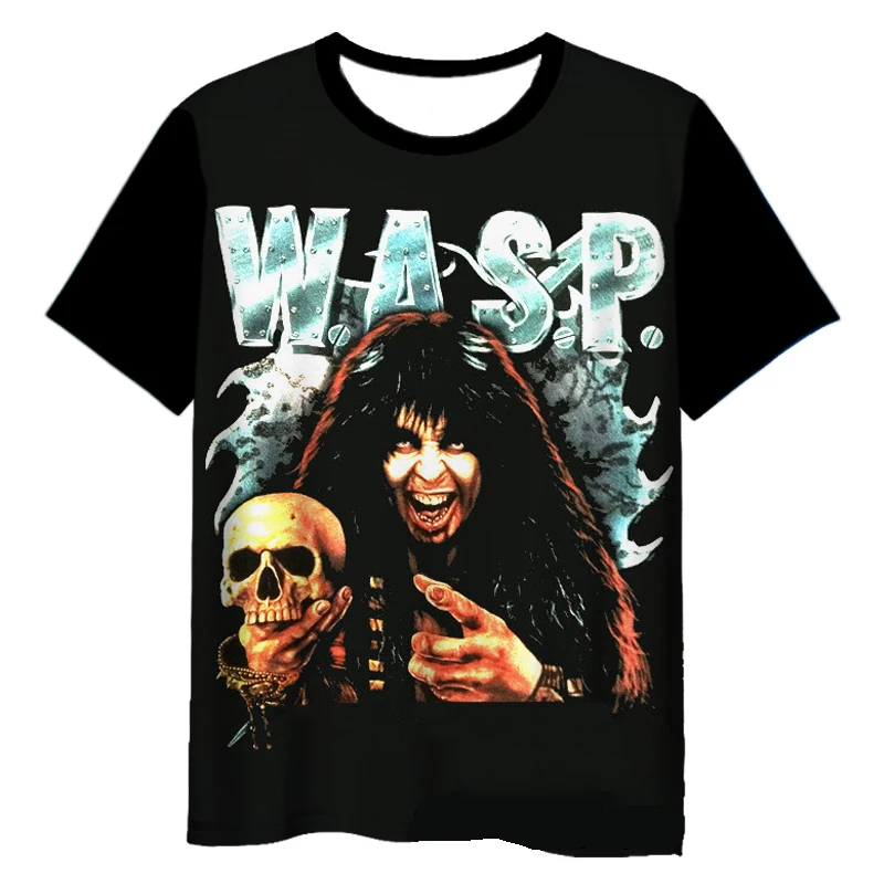 Novas Camisetas 3D da Banda de Rock W.A.S.P para Homens e Mulheres, Moda Streetwear, Camiseta Oversized de Manga Curta, Roupas Masculinas