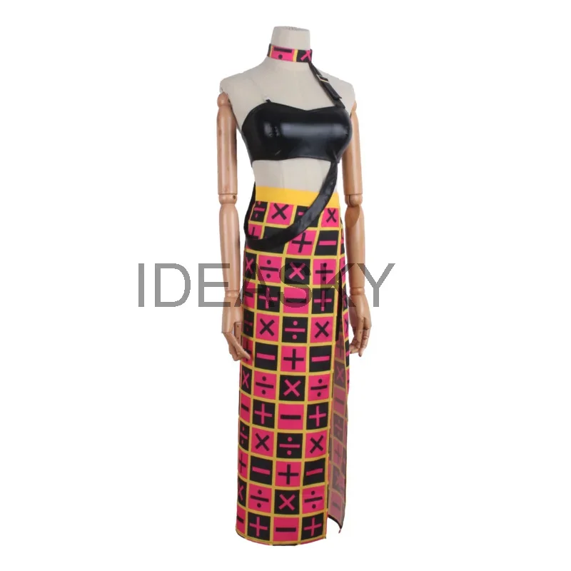 جوجو مغامرة غريبة تأثيري الرياح الذهبية تريش أونا تأثيري حلي شعر مستعار الصدرية تنورة الزي أحذية فستان النساء Grils NL5358