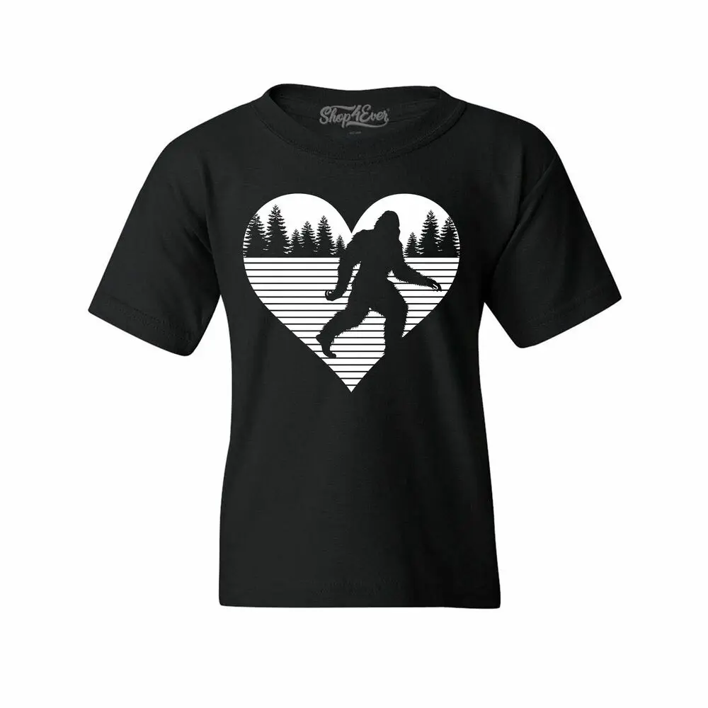 shop4ever Bigfoot Heart Love Sasquatch Youth's T-Shirt Valentine ShirtsAnime Graphic T-shirts for Men Clothing Women Tees High Q