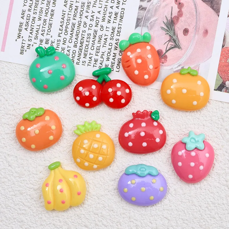 

100pcs Cute Polka Dot Fruit Resin Series Flat Back Scrapbooking DIY Jewelry Craft Decoration Accessories