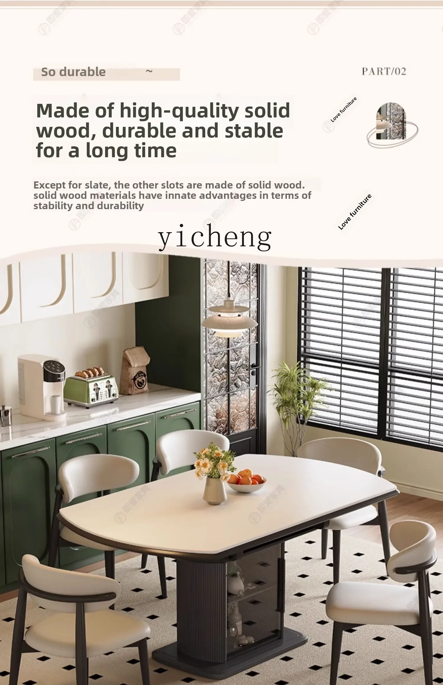 TWR Rock Board Dining Table Retractable Black Solid Wood Storage Square and Round Dual-use Changeable Round Table