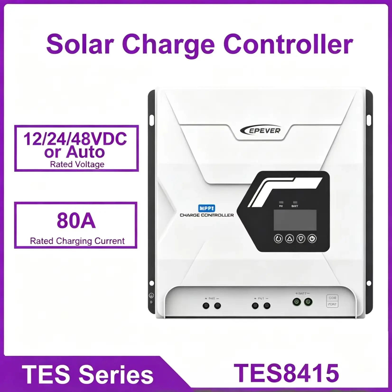 MPPT Solar Charge Controller TES8415 80A Compatible with 12V/24V/48V Systems for RVs Boats Industrial Monitoring