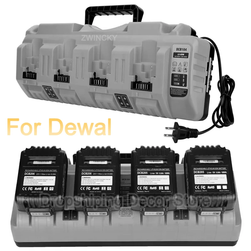 

DCB104 Li-ion Battery Charger 4-Port 3A Current For Dewal 12V 14.4V 18V 20V Battery charged Simultaneously DCB107 DCB115 DCB118