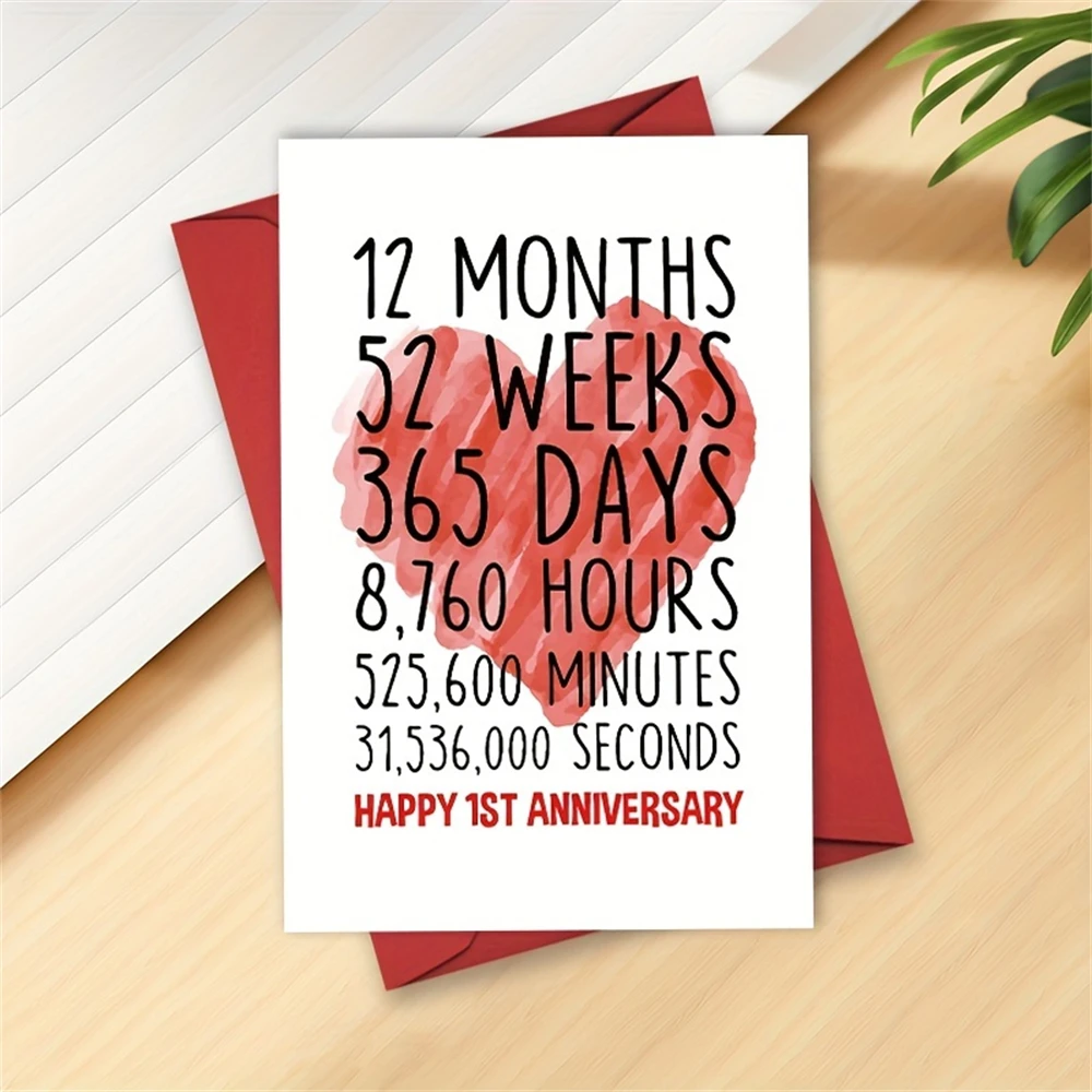 1pc,Happy 1st Anniversary Card for Him Her, First Wedding Anniversary Greeting Card, Funny One Year Together Anniversary Card,wi