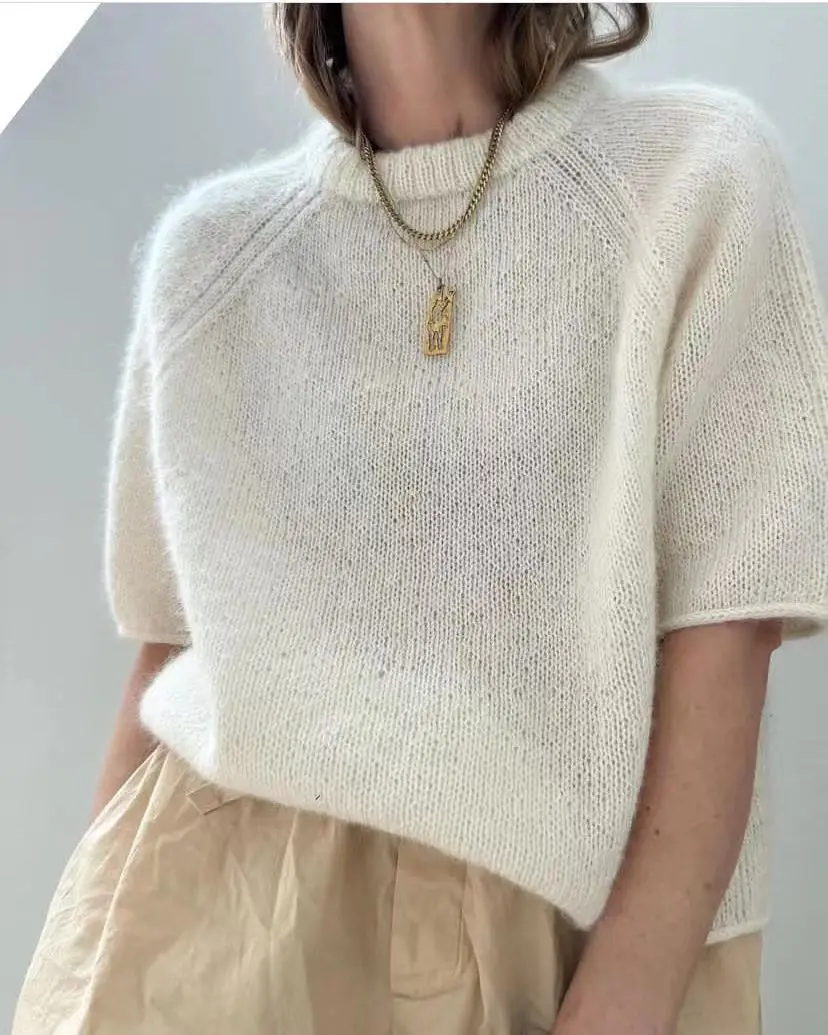 2023 Summer New Women\'s Simple High end Extremely Simple Style Short sleeve Round neck Sweater Pullover mohair Knitted Top Women