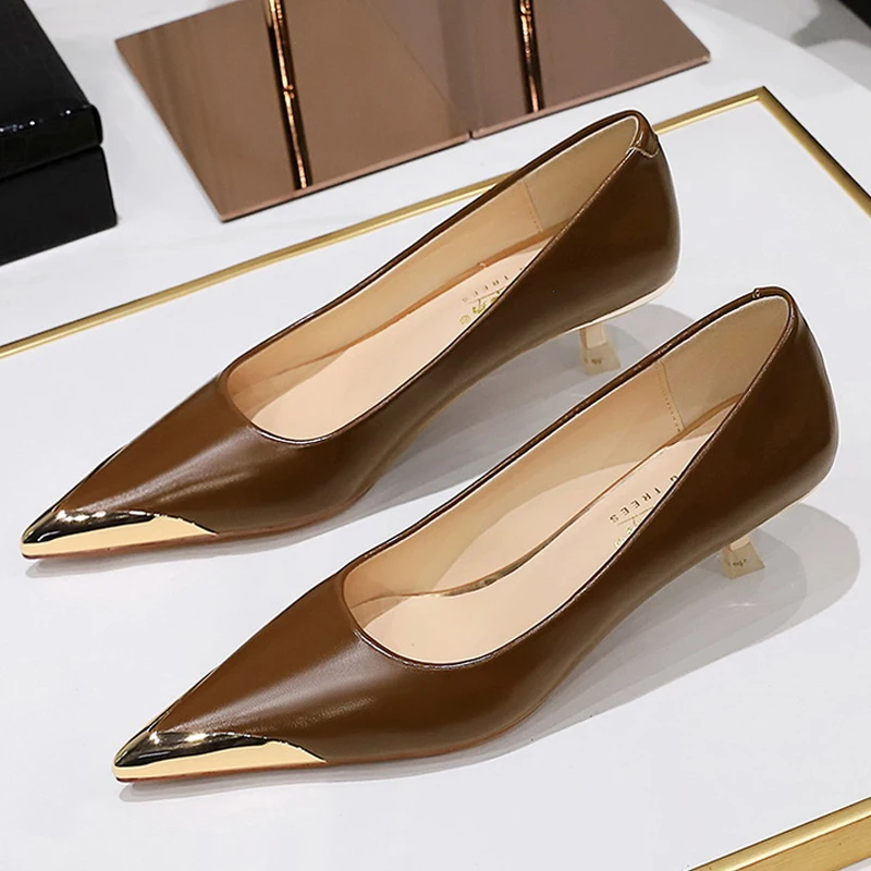 

Туфли BIGTREE для женщин, на каблуке-шпильке 4,5 см, с металлическим острым носком, роскошные туфли для банкетов, сексуальные туфли для вечеринок, новые женские туфли на каблуке.