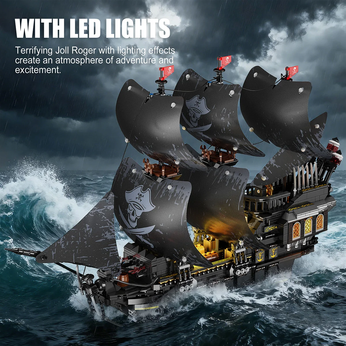 2288PCS Pirate Ship Model Building Blocks Toy Black Pirate Ship Puzzle Bricks Sets Educational Toys Desktop Ornament Gifts