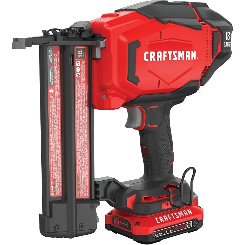 

CRAFTSMAN V20 Cordless Brad Nailer, 18 Gauge Nail Gun, with Battery and Charger (CMCN618C1)
