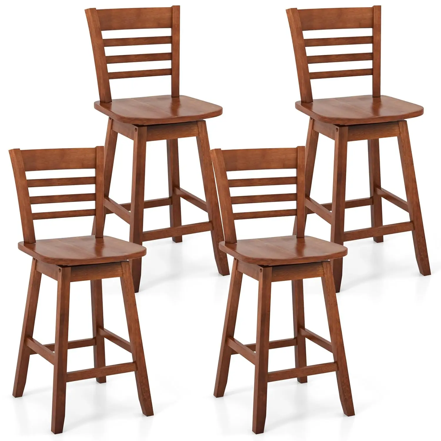 

24.5in Swivel Counter Height Bar Stool Set Hollow Backrest Contoured Seat Footrest Kitchen Pub 4pcs Walnut, Customized