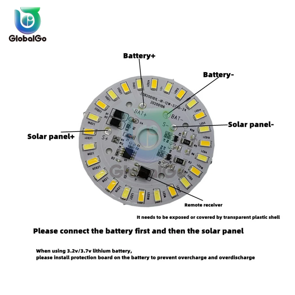 3.2V 3.7V LED ไฟแสงอาทิตย์แหล่งแผง12W โคมไฟติดเพดานแผงรีโมทคอนโทรลโคมไฟดักแมลงแผงอลูมิเนียมพื้นผิว