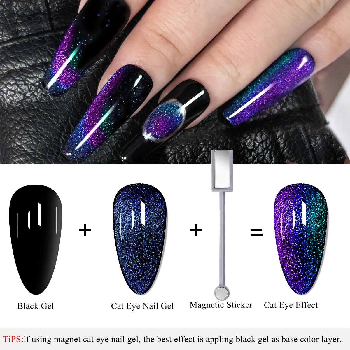 7色星空効果マグネットジェルポリッシュセット、ソークオフUV LEDキャッツアイジェルポリッシュ、マニキュアネイルアートキット - マグネットスティック