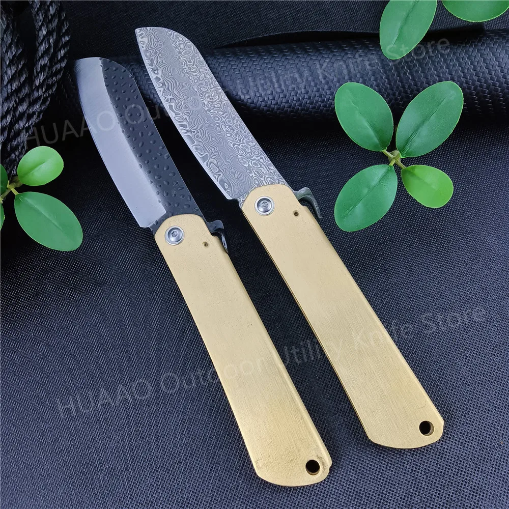 Higonokami Folding Pocket Knife Damascus Steel Blade Copper Handle Outdoor EDC Survival Hunting Camping Hiking Cutting Tool