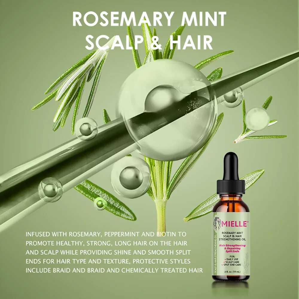 Aceite esencial para el crecimiento del cabello, aceite de menta de Romero para fortalecer el cabello, tratamiento nutritivo para puntas abiertas y cuidado del cabello orgánico seco