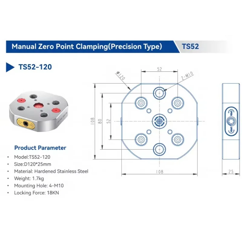 Manual Zero Point Clamping Precision Type TS52-120 Converter Plate Self-Centering Vise