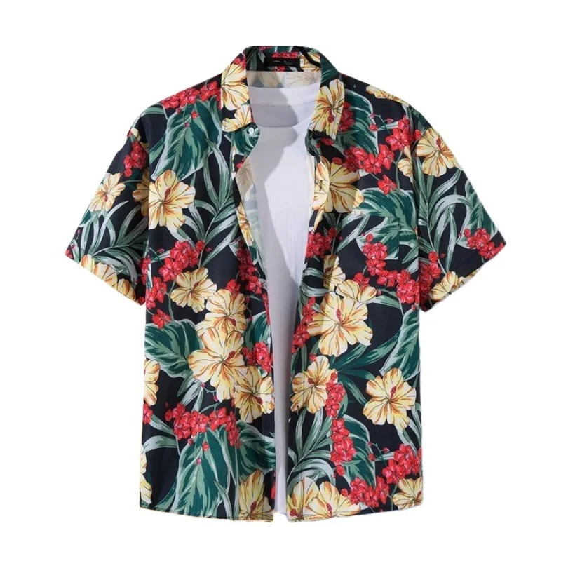 Summer Men's Retro Hawaiian Beach Printed Short Sleeve Shirt Loose Casual Handsome Seasied Beach Vacation Travel Floral Shirt