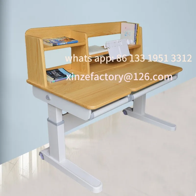 Scrivania in legno massello con sollevamento alto e basso per bambini, studenti delle scuole primarie e secondarie, scrittoio domestico, studio per bambini