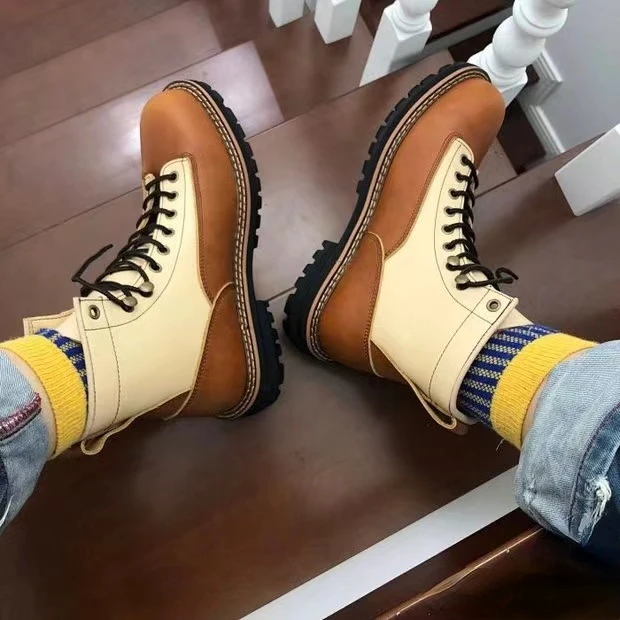 

New High Quality Men Shoes Vintage Casual Cow Leather Ankle Boots Platform Motorcycle Boots British Tooling