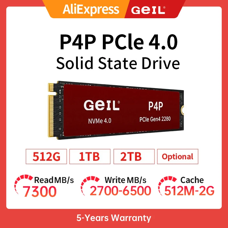 Imagem -02 - Geil Ssd P4p m2 256gb 512gb 1t 2t 4t 8t Unidade de Estado Sólido Interna M.2 Nvme 1.4 Pcie 4.0 Gen 4x4 2280 para Laptop Desktop Tranquilos