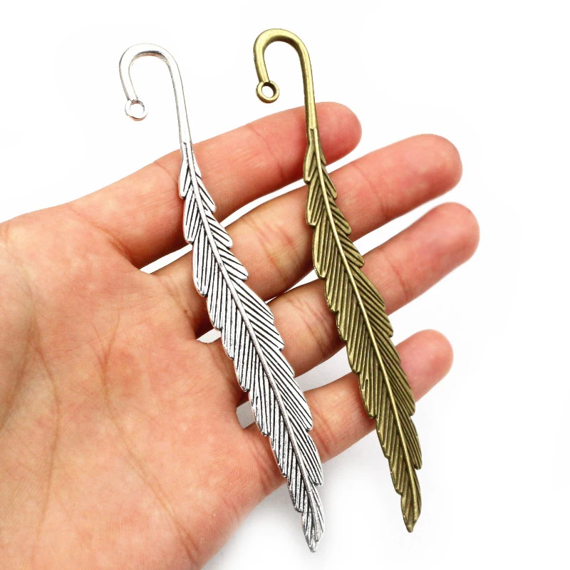 4pcs 116x13mm Antique Silver Plated Bronze Leaf Feather Handmade Charms Pendant DIY for Bracelet Necklace Bookmark Accessories