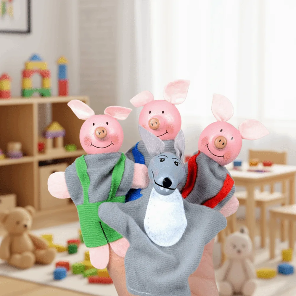 Mini fantoches de dedo de mão dos desenhos animados animais contos de fadas bonecas de pelúcia conjunto pano material fantoches animais para 3 pces/4 pces/6 pces